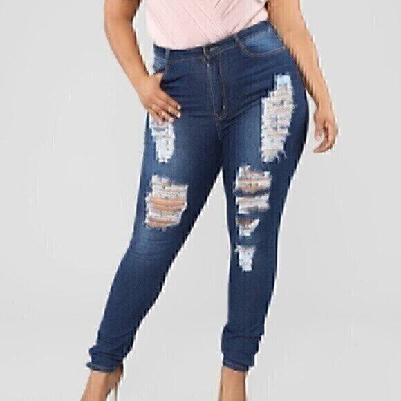 FASHION NOVA Dark Wash Ripped Rips Distressed High Waisted Skinny Jeans JUNIORS - Picture 1 of 12